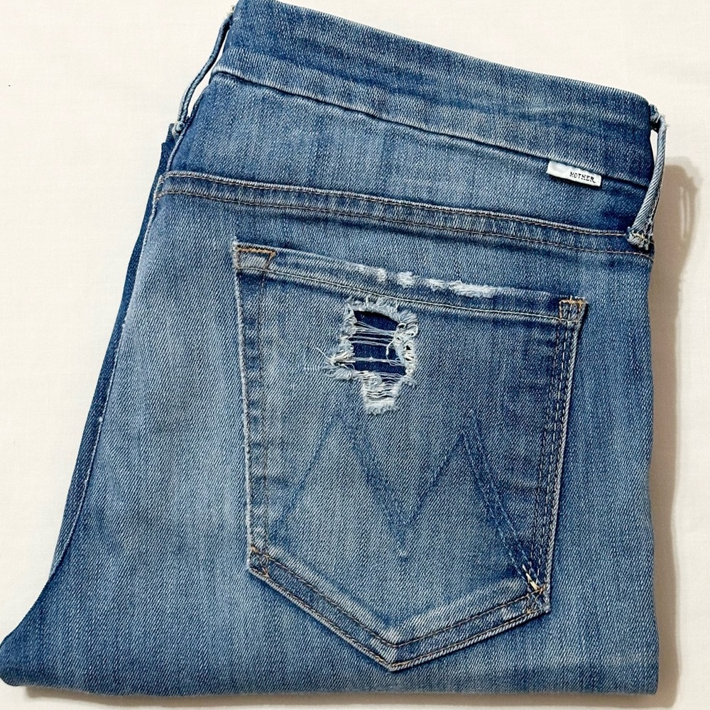 MOTHER - Looker Ankle Fray - Wicked and Wild - Distressed Blue Denim Jeans - 30